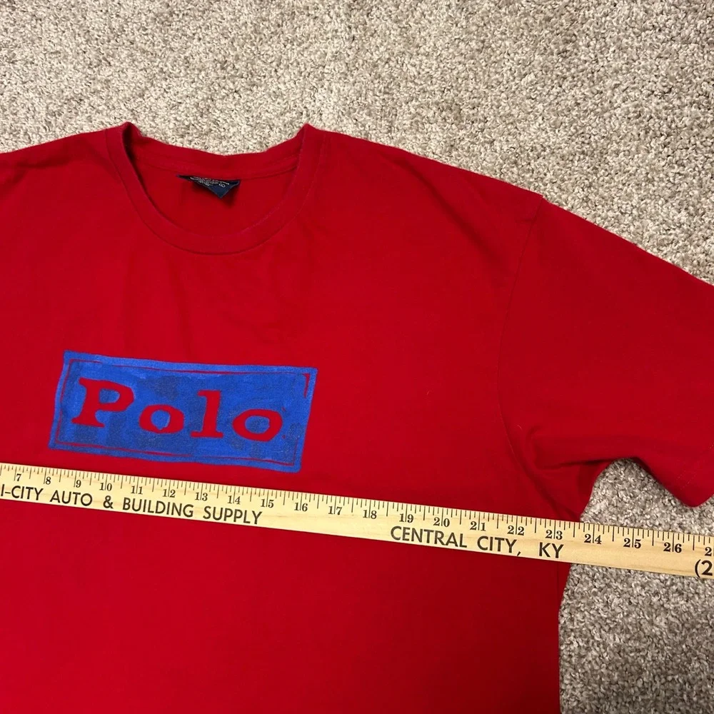 Vintage Polo Ralph Lauren Box Logo Shirt Men Size Large Red Cotton 90s Spellout‎